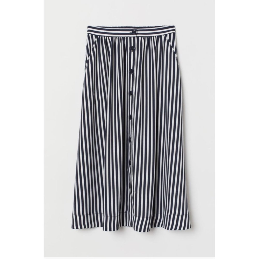 H&m Blue and White Striped Circle Skirt Size 18 - Picture 1 of 6